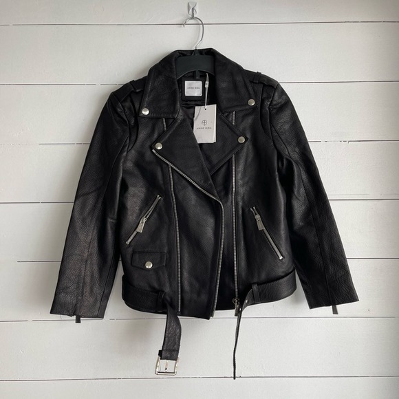 NWT Anine Bing Cropped Moto Leather Jacket in Black Size XS - Picture 9 of 11
